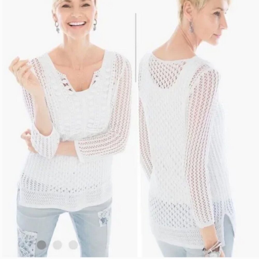 Chico's Crochet Detail Jamie Pullover Sweater New